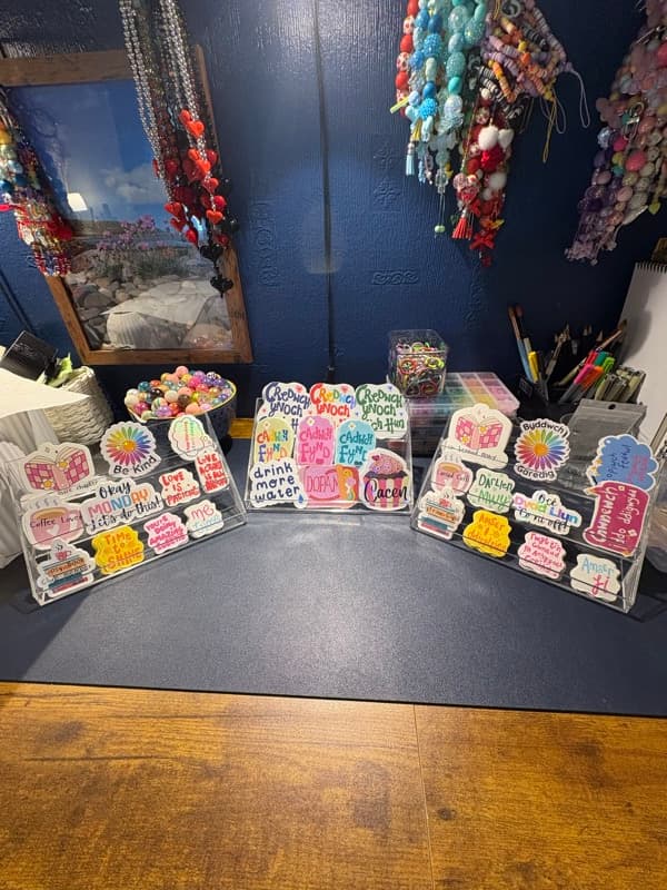 Colourful sticker collection on display